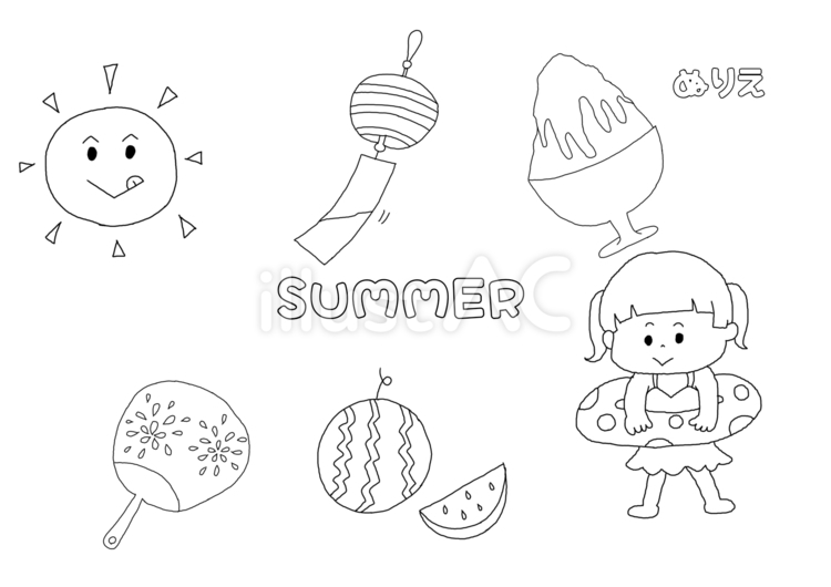 夏のぬりえ 夏,ぬりえ,すいかのイラスト素材