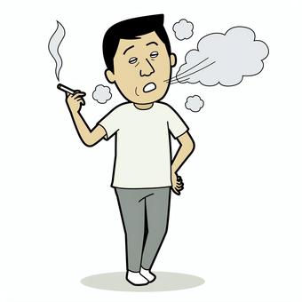 タバコを吸っている日本人の男性_輪郭あり 日本人,男性,おじさん,タバコ,全身,40代,50代,60代,ニコチン,スモーカーのイラスト素材