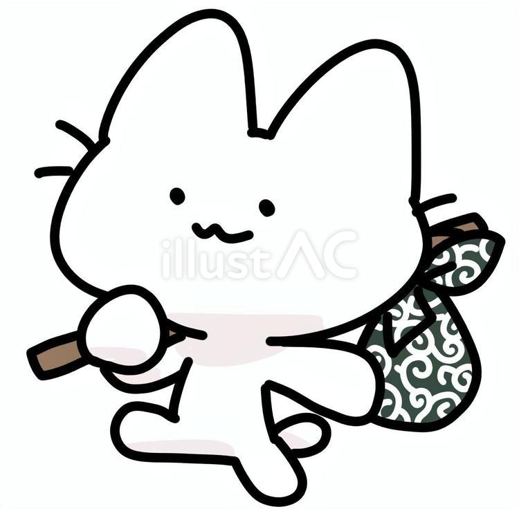 ゆるいネコの一人旅 ネコ,旅人,荷物のイラスト素材