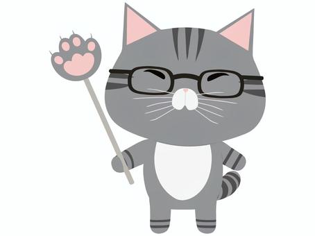 指し棒を持ったさばとら猫 指し棒,猫,さばとら,動物,かわいい,解説,説明,案内,めがねのイラスト素材
