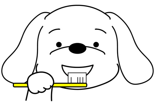 歯を磨く白い犬 犬,ペット,ミニチュアダックスフンド,ビーグル,ゴールデンレトリバー,垂れ耳,笑顔,口,顔,歯ブラシのイラスト素材