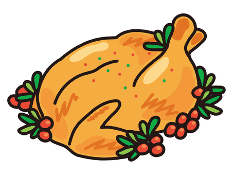 クリスマスのごちそうローストターキー ローストターキー,turkey,七面鳥,丸焼き,肉,肉料理,チキン,感謝祭,パーティー,メインディッシュのイラスト素材
