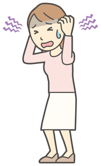  ロングヘア女性-351-全身 心配,女性,女の子,人物,かわいい,表情,感情,落ち込む,ショック,不幸のイラスト素材