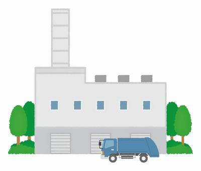 クリーンセンターとゴミ収集車 クリーンセンターとゴミ収集車 クリーンセンター,ごみ処理場,焼却場,ゴミ焼却場,焼却,工場,建物,リサイクル,廃棄物,産業廃棄物のイラスト素材