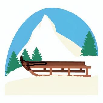 そり そり,山,雪,木,風景,ウィンタースポーツ,茶色,白色,青色,緑色のイラスト素材