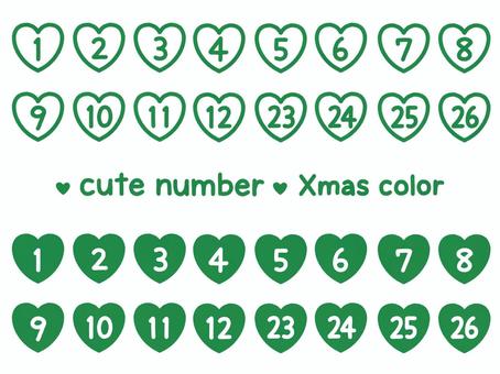 かわいい数字セット（Xmasハート枠） 数字,番号,ハート枠,クリスマス,セット,グリーンのイラスト素材