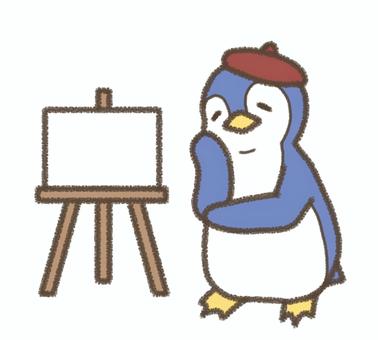 画家なペンギン ペンギン,動物,ペット,デフォルメ,動物園,アニマル,シンプル,手書き,画家,帽子のイラスト素材
