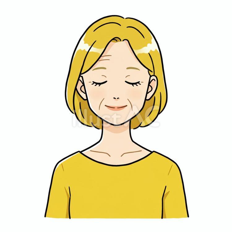 目を閉じている人 老女,金髪,黄色のイラスト素材