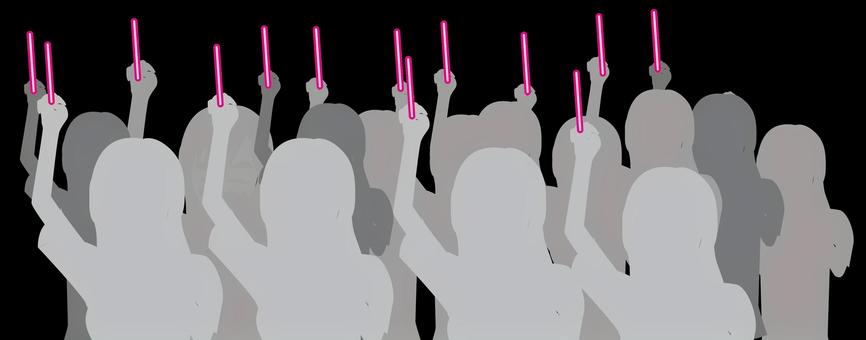 推し活ペンライト　 推し活,ペンライト,持つ,大勢,人込み,応援,ライブ,シルエット,暗いのイラスト素材