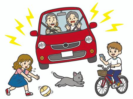 急ブレーキをかける高齢者ドライバー-2 自動車,車,運転,高齢者,老人,ドライバー,おじいさん,焦る,びっくり,青ざめるのイラスト素材
