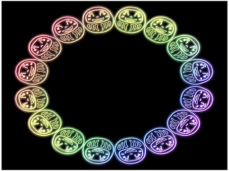 ダルマのフレ−ム　楕円形ネオン だるま,ダルマ,フレ−ム,ポストカード,メッセージカード,ネオン,グラデーション,虹色,レインボー,黒のイラスト素材