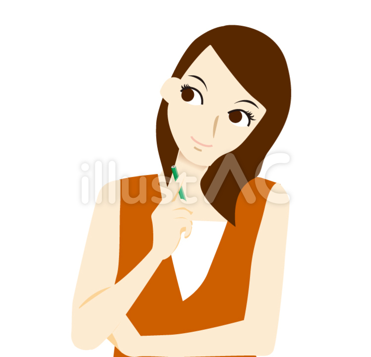 女性　考える　アイデア 女性,考え,鉛筆のイラスト素材