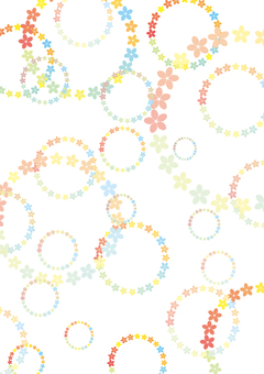 簡素かわいいぽわぽわ花の輪の背景　A4 花,円,花輪,カラフル,かわいいのイラスト素材