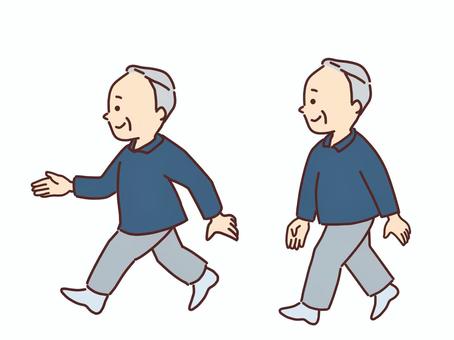 ウオーキング、ゆっくり歩きと早歩きをする 高齢者,ウオーキング,ゆっくり歩き,早歩き,健康,骨粗鬆症予防,筋力,持久力,介護予防,外出のイラスト素材