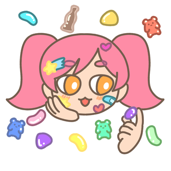 ポップな女の子 女の子,シール,グミ,お菓子,ポップのイラスト素材
