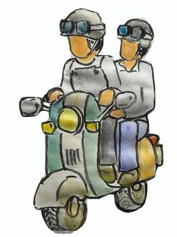 オートバイ オートバイ,バイク,乗物,乗車,二人乗り,ヘルメット,小型,走る,速度,スクーターのイラスト素材