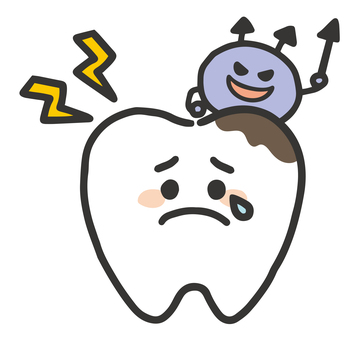 虫歯のイラスト 虫歯,歯,虫歯菌,はみがき習慣,欠けた歯,歯が痛い,ズキズキ,泣いてる,よごれ,歯医者さんのイラスト素材
