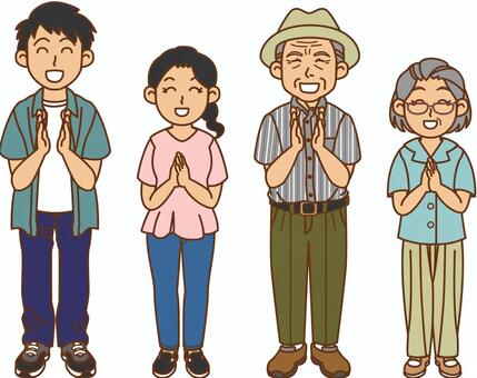 拍手をする保護者 お父さん,お母さん,おじいちゃん,おばあちゃん,パパ,ママ,じいじ,ばあば,大人,男女のイラスト素材