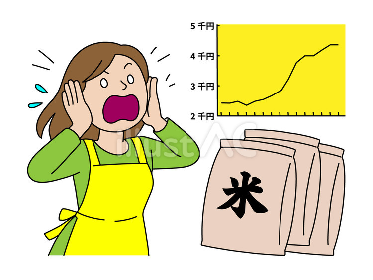 米の高騰に悲鳴を上げる主婦 主婦,女性,人間のイラスト素材