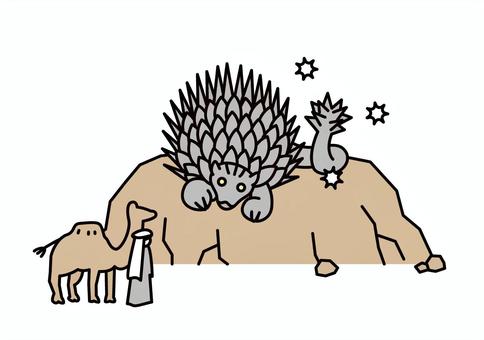 ザンバ・ザラア 架空,生き物,ザンバ・ザラア,巨大,鱗,針,岩場,ラクダ,人のイラスト素材