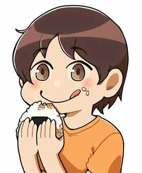 おにぎりを食べる男の子 食事,おにぎり,美味しい,男の子,笑顔のイラスト素材