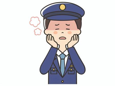 熱中症の男性警察官 警察,警察官,熱中症,熱射病,暑い,不調,のぼせる,めまい,クラクラ,夏のイラスト素材