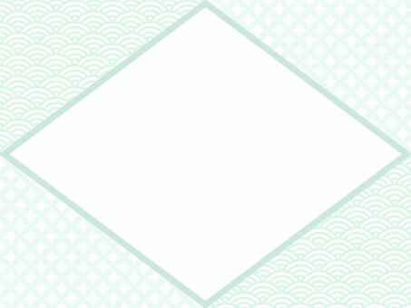 和柄の色紙風背景（緑色パターン） 和柄,年賀状,正月,お祝い,メッセージ,青梅波,七宝,文様,フレーム,水彩のイラスト素材