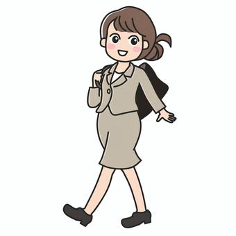 さわやかな明るい色のスーツ姿の通勤女性 スーツ,通勤,女性,ウォーキング,出勤,健康,健康づくり,生活習慣改善,ダイエット,会社員のイラスト素材