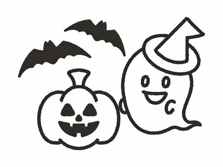 コウモリとおばけとかぼちゃ＿線画
