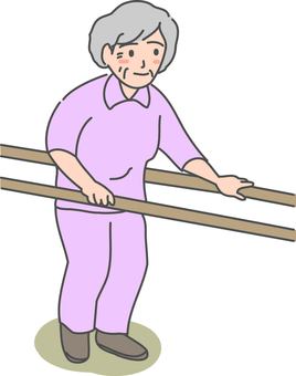 リハビリする女性 リハビリ,運動,介護,介助,高齢者,女性,手すり,施設,病院のイラスト素材