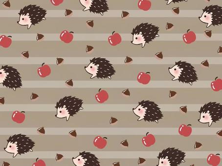 ハリネズミ（茶色）背景 ハリネズミ,りんご,栗,小,動物,果物,木の実,果実,食べ物,秋のイラスト素材