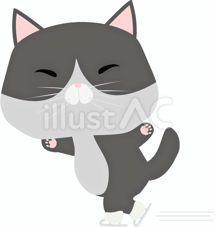 アイススケート1_はちわれ アイススケート,フィギュアスケート,猫のイラスト素材
