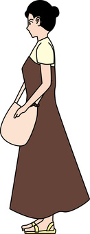 待つ女性 若い,女性,ワンピース,サンダル,立ち姿,待つ,シンプル,横向きのイラスト素材