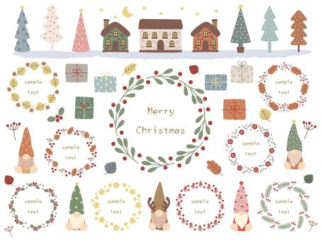 Illustration, tomte, natal, caligrafia, 