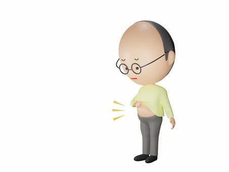 ぽっこりお腹が気になるメガネのおじさん おじさん,中年,男性,悩む,不安,お腹,肥満,全身,顔,中年男性のイラスト素材