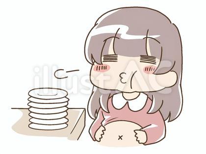 満腹まで食べて満足げな女性