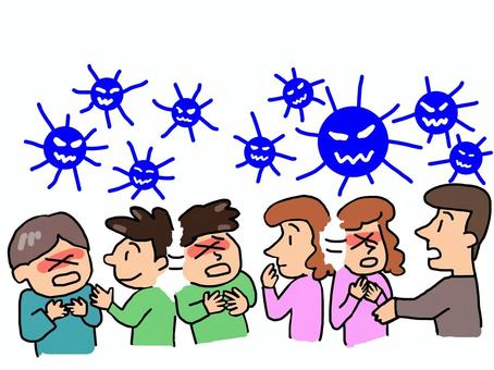 インフルエンザ大流行 インフルエンザ,大流行,病気,感染,感染症,ウィルス,飛沫,文字,医療,家族感染のイラスト素材