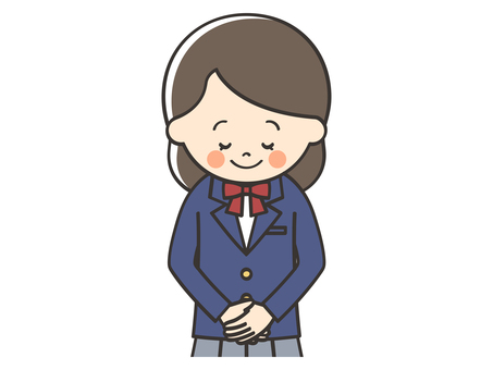 お辞儀をする女子学生 お辞儀,お礼,挨拶,礼,お断り,感謝,ありがとう,笑顔,女の子,高校生のイラスト素材