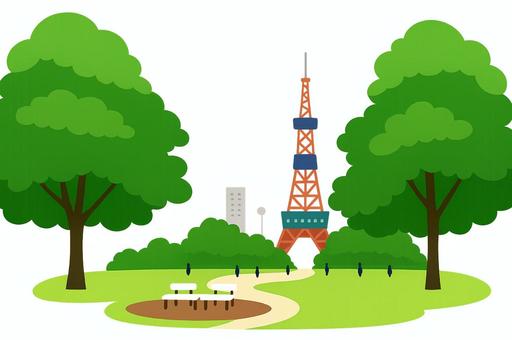 大通公園を彩る塔と、季節の息吹 大通公園を彩る塔と、季節の息吹 札幌,さっぽろテレビ塔,大通公園,北海道,風景,イラスト,ベクター,シンプル,ポップ,観光のイラスト素材