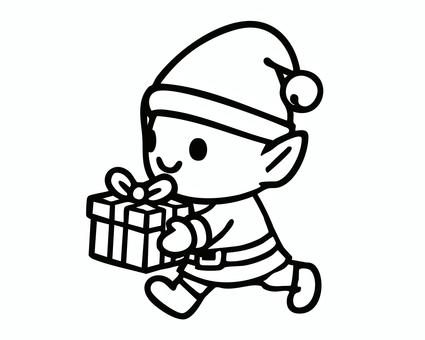ギフトを運ぶクリスマスエルフ クリスマス,エルフ,助手,妖精,キャラクター,ギフト,箱,運ぶ,配達,線画のイラスト素材