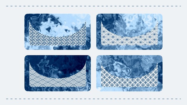 マーブル和柄のブルー系曲線カード マーブル,フレーム,見出し,カード,デザイン,エレメント,和柄,流体,リキッド,青のイラスト素材