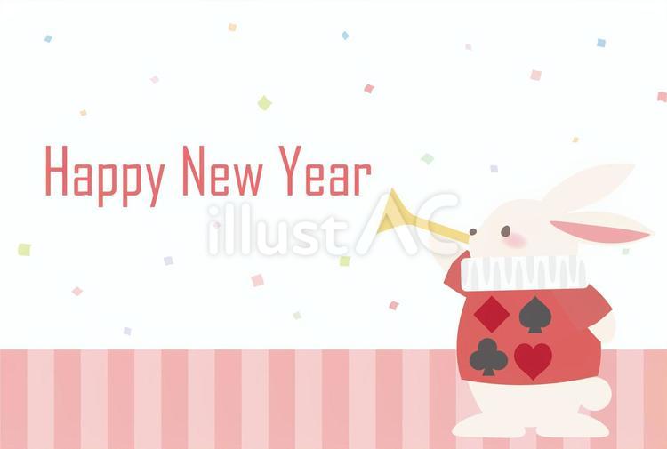 アリス風の年賀状(文章なし) 白うさぎ,うさぎ,干支のイラスト素材