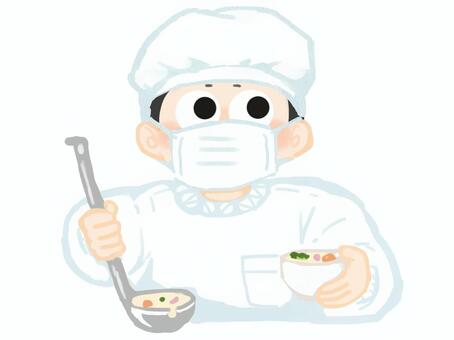 給食係 学校,小学校,給食,係,配膳,給食係,当番,シチュー,お椀,お玉のイラスト素材