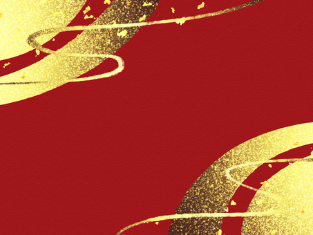 金色の曲線と赤い和風背景 金,金箔,赤,筆,背景,和柄,キラキラ,和風,年賀状,フレームのイラスト素材