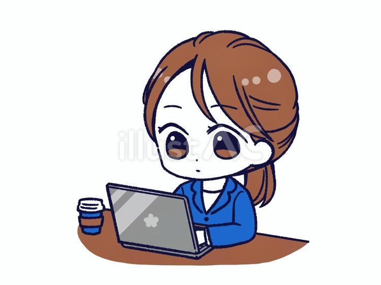 PC作業する女性 人物,女性,顔のイラスト素材