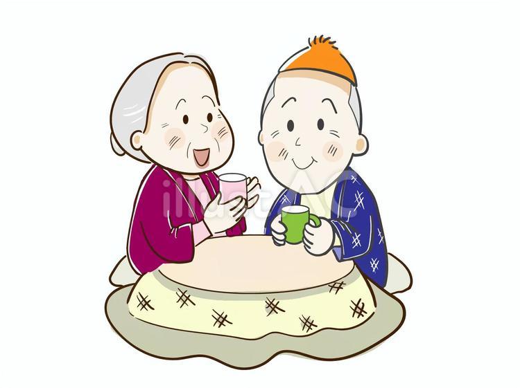 炬燵でお茶 高齢者,男性,女性のイラスト素材