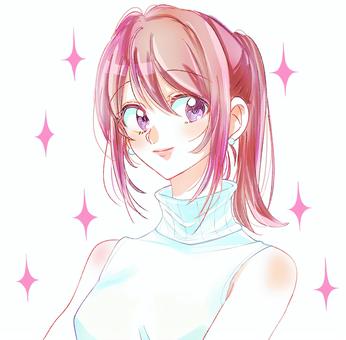 タートルネックノースリーブのお姉さん キラキラ,女性,綺麗,美人,お姉さん,夏,ノースリーブ,タートルネック,微笑む,色気のイラスト素材