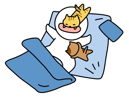 寝相の悪い棒人間と二匹の猫 寝相,棒人間,猫,動物,寝る,甘える,ねこ,ペット,布団,寝具のイラスト素材