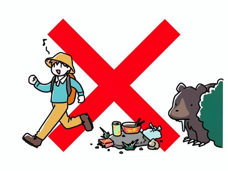 山にゴミを放置する人バツ付き 人,登山客,男性,レジャー,バツ,ハイキング,ゴミ,放置,廃棄,餌付けのイラスト素材