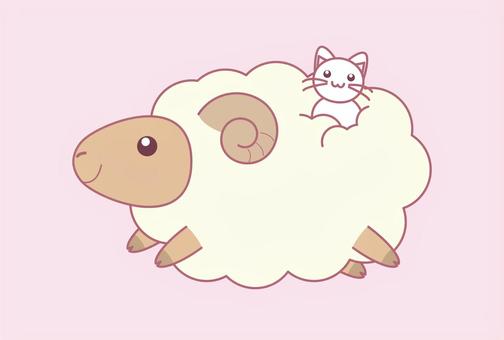 羊さんにモフモフ～ん猫ちゃんのカードP 羊,猫,未年,かわいい,デフォルメのイラスト素材